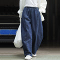 Hot Sale Women's Jeans Loose Oversize Cotton Denim Fabric Dark Blue Custom logo Elastic Wait Pants Wide Leg Jeans Women