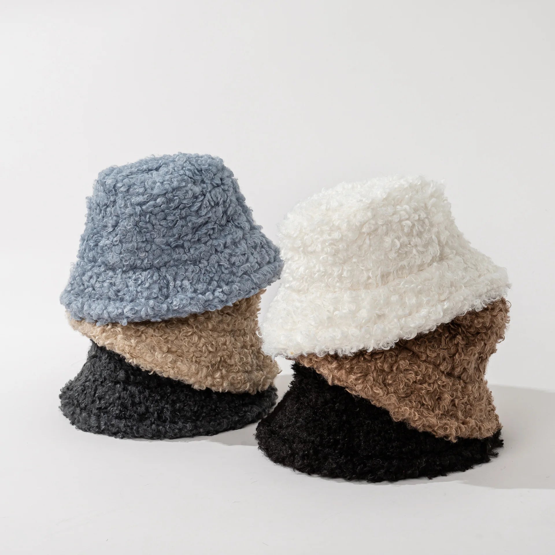 Winter Solid Color Warm Plush Thick Sherpa Bucket Hat Teddy Lamb Wool Fisherman Hat for Men Women