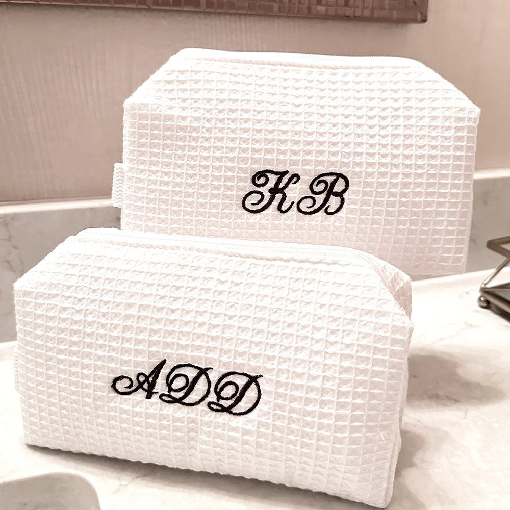 Personalized Monogram Embroidered PU Travel Cosmetic Bag Large Capacity Water-Resistant Durable Makeup Bag for Toiletry