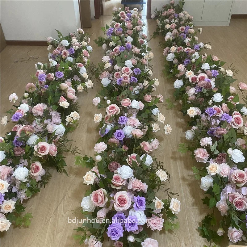 Purple and Pink Wedding Centerpieces Flower Garland Arch Backdrop Decoration Runner Flowers for Table