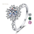 Classic 925 Sterling Silver 18k White Gold Plated Flower Shape Wedding Engagement Adjustable Vvs Moissanite Ring for Women