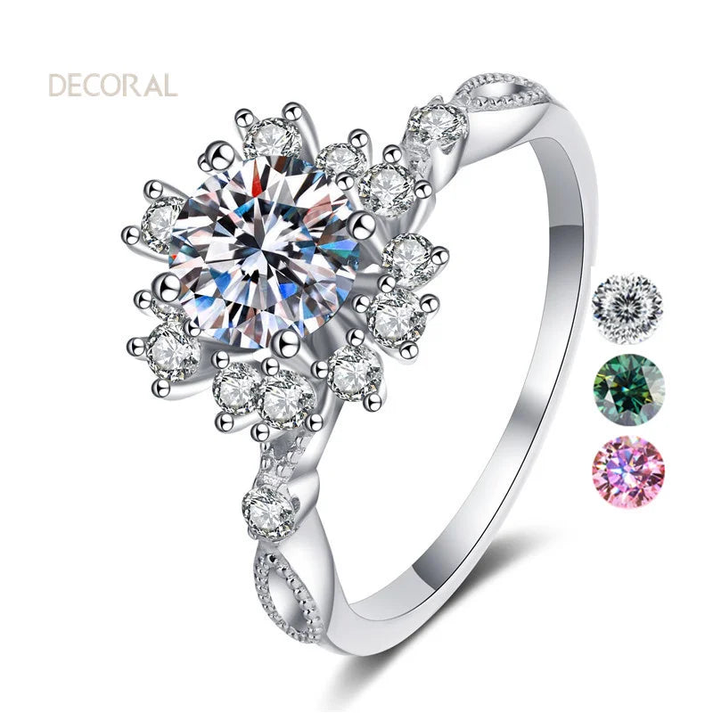 Classic 925 Sterling Silver 18k White Gold Plated Flower Shape Wedding Engagement Adjustable Vvs Moissanite Ring for Women