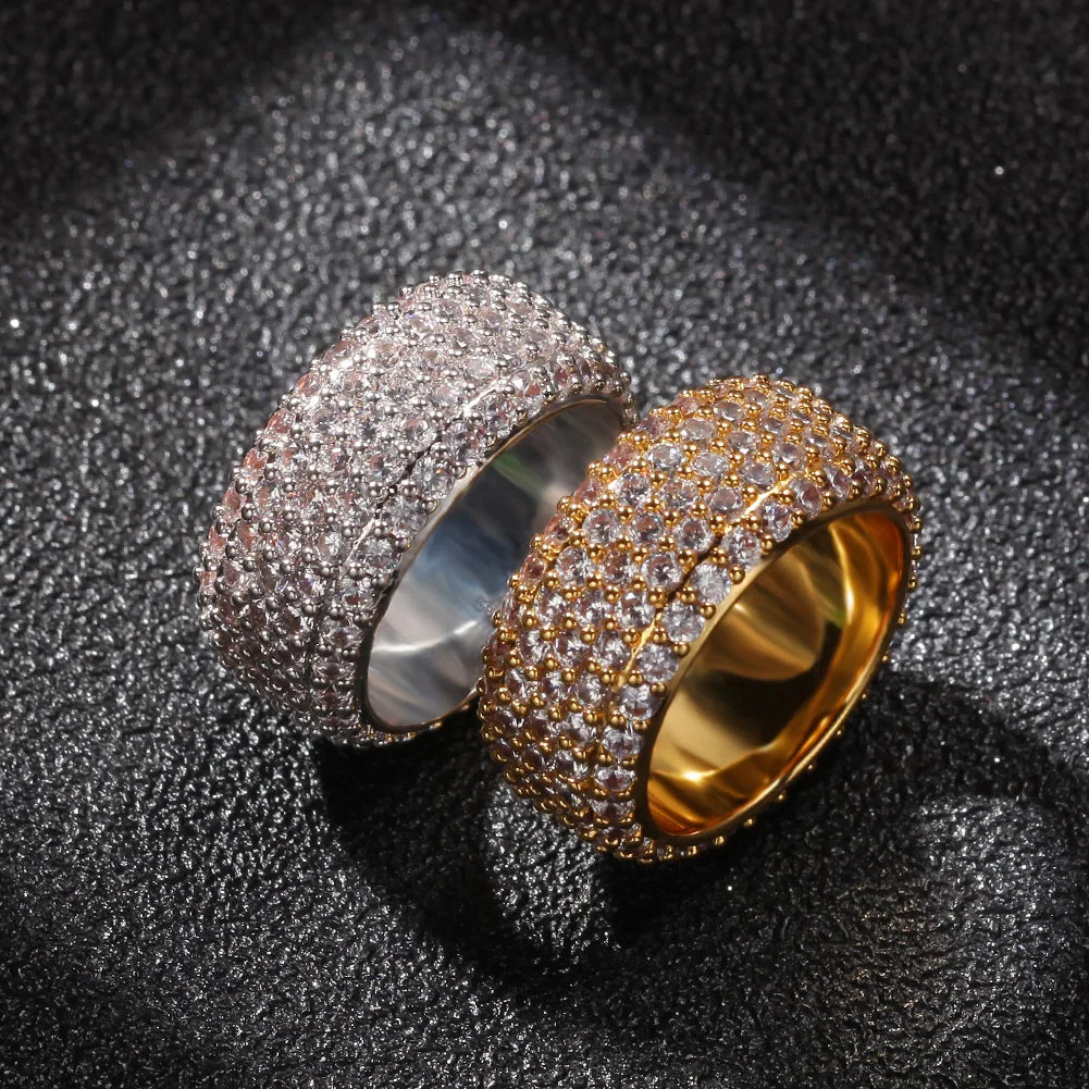 Hip Hop Five Row Encrypted Zircon Personalized Men's Hip-hop Ring Trend Simple Men's and Women's Rings