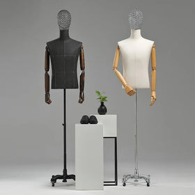 Male Display Half Body Mannequin With Wooden Hand