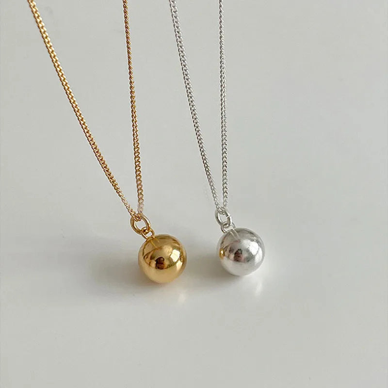 Popular 925 Sterling Silver Curb Chain Polishing Round Ball Pendant Necklace for Women Wholesale