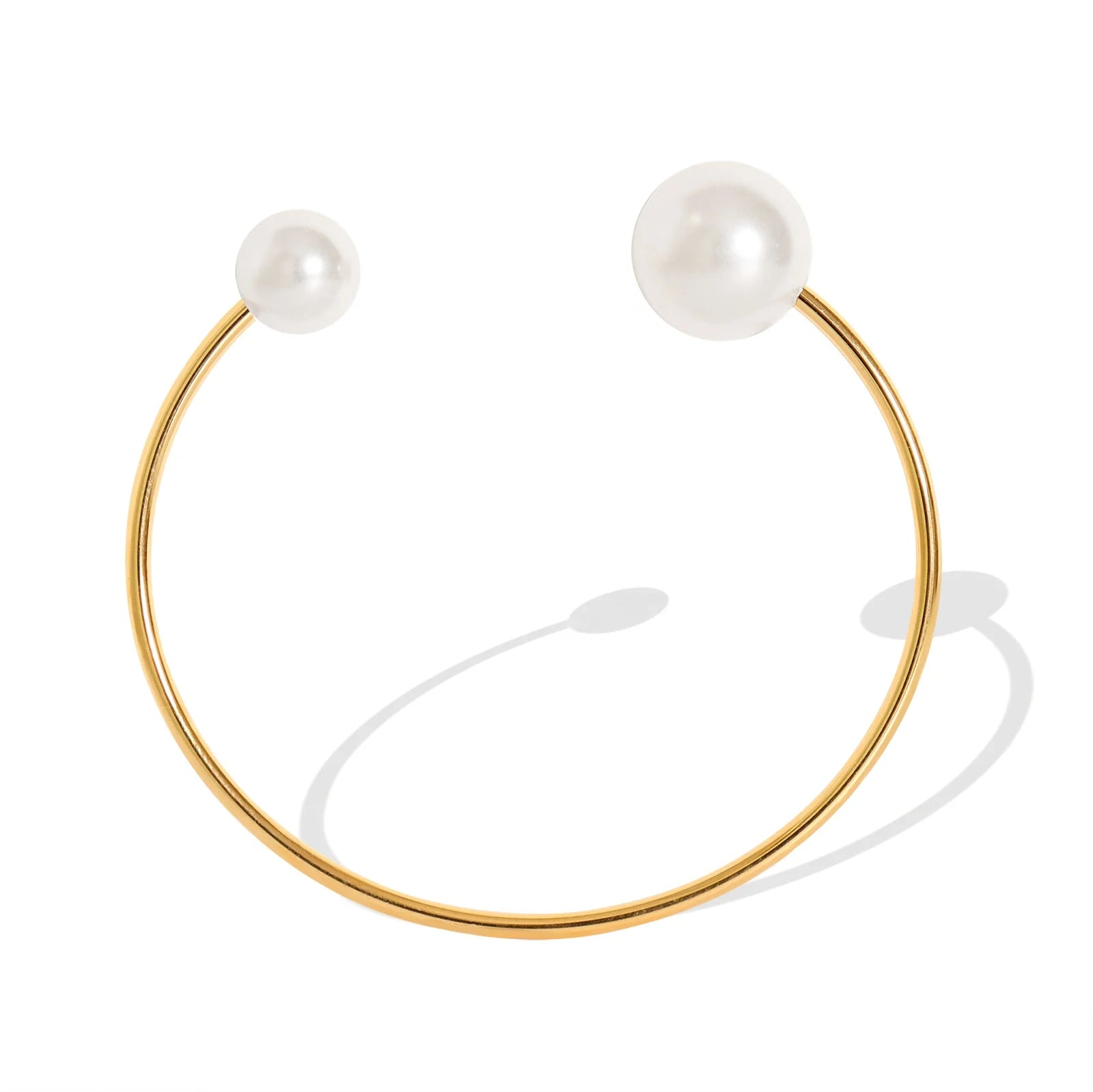 Women's 18K Gold Plated 316L Titanium Steel Stainless Steel Bangles Pearl Diamond Number Pattern Bracelets Jewelry