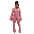 Hot Selling Casual Solid Color Hollow Out Cropped Knit Top and Long Pants Two Piece Set