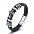 Punk Black Adjustable Stainless Steel Magnetic Buckle Male Leather Cross Bracelet