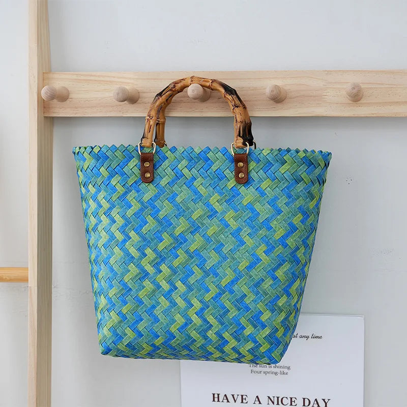 Durable Portable Plastic Wicker Woven Basket Bag 2026 Tote Bags for Women with Open Closure Type