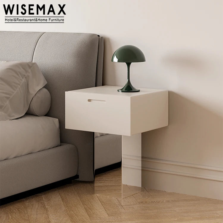 WISEMAX FURNITURE Modern Luxury Bedroom Bedside Table Stainless Steel Rectangle Side Table with Drawer