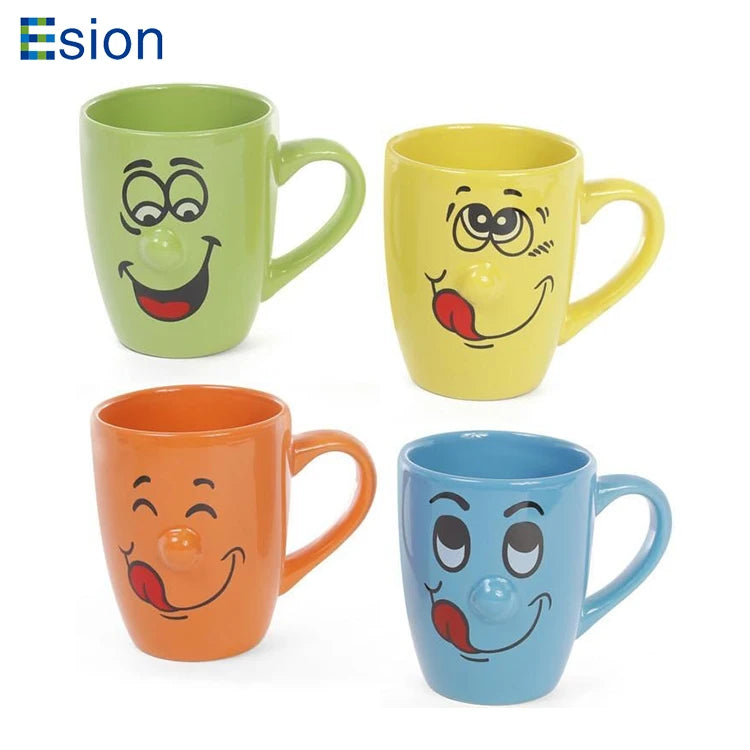 Wholesale Custom Cute Smiling Face Ceramic Mugs Stoneware Tea Cups Breakfast Milk Cups with Decals logo