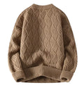 Men's Loose Burlap Long-Sleeved Pullover Sweater Winter's Warm Casual Sweater with Pattern Decoration Knitted for Autumn