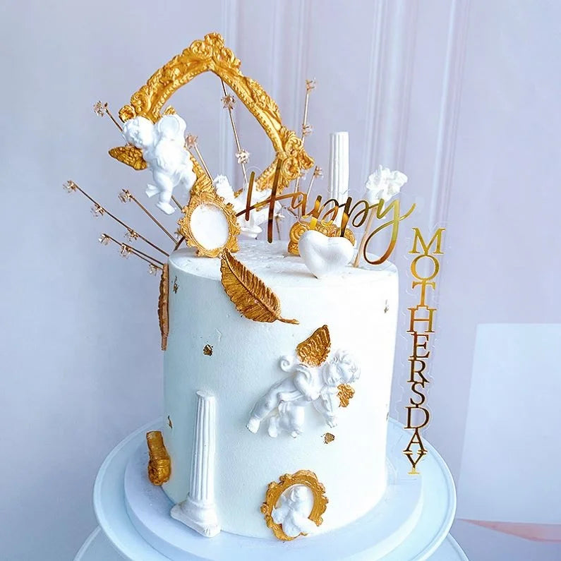 New Design Acrylic Cake Topper Floating Mother Day Happy Birthday Cake Topper Right Angle Cake Topper