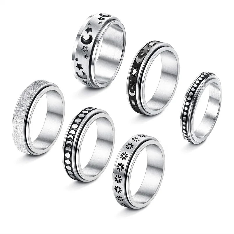 SC 2022  Titanium Stainless Steel Spinner Rings Moon and Star Fidget Ring Stress Relieving Anxiety Ring  for Women Men
