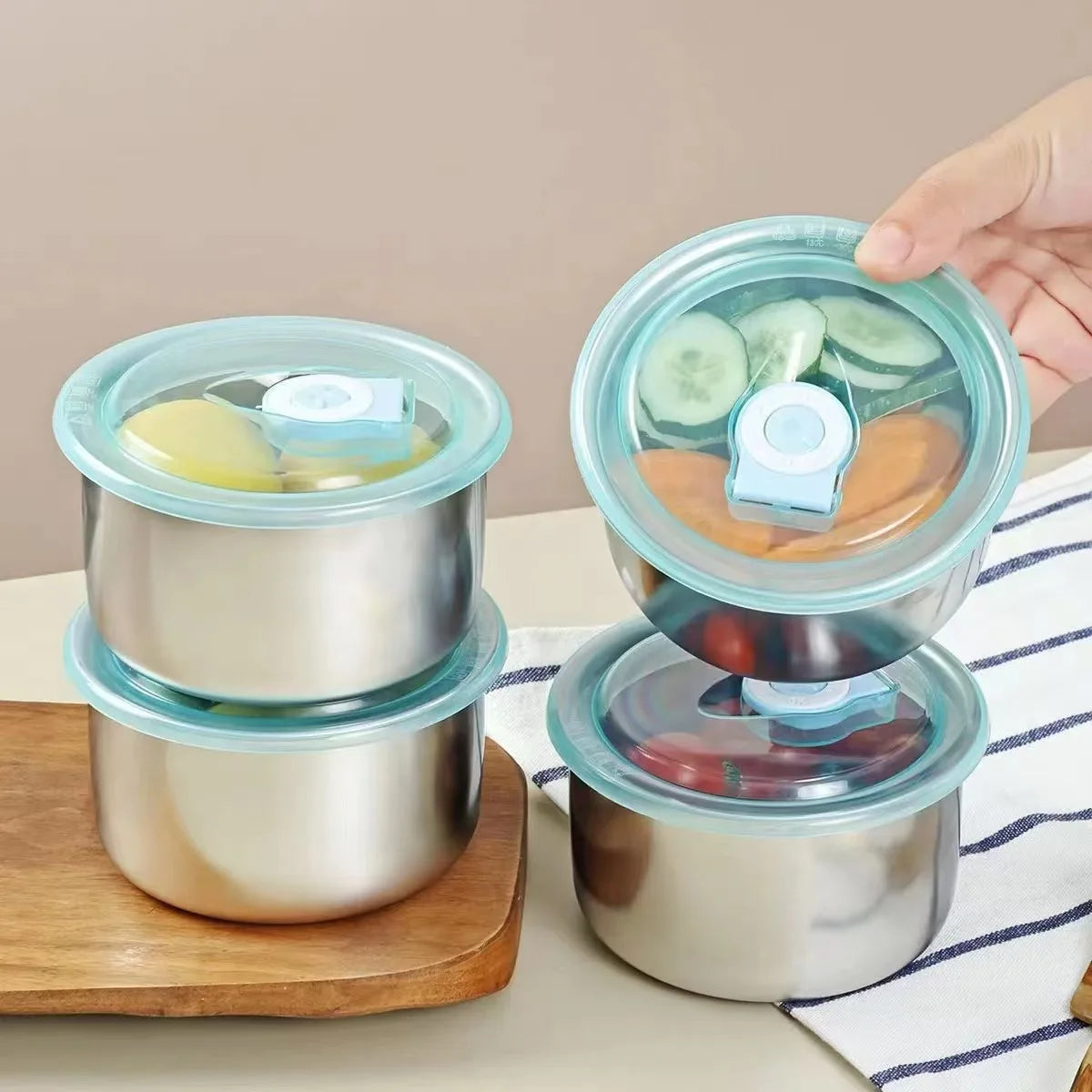 Stainless Steel Insulated Microwave Sealing Home Office Organizer Kitchen Items Food Storage Container Fresh Keeping Crisper Box