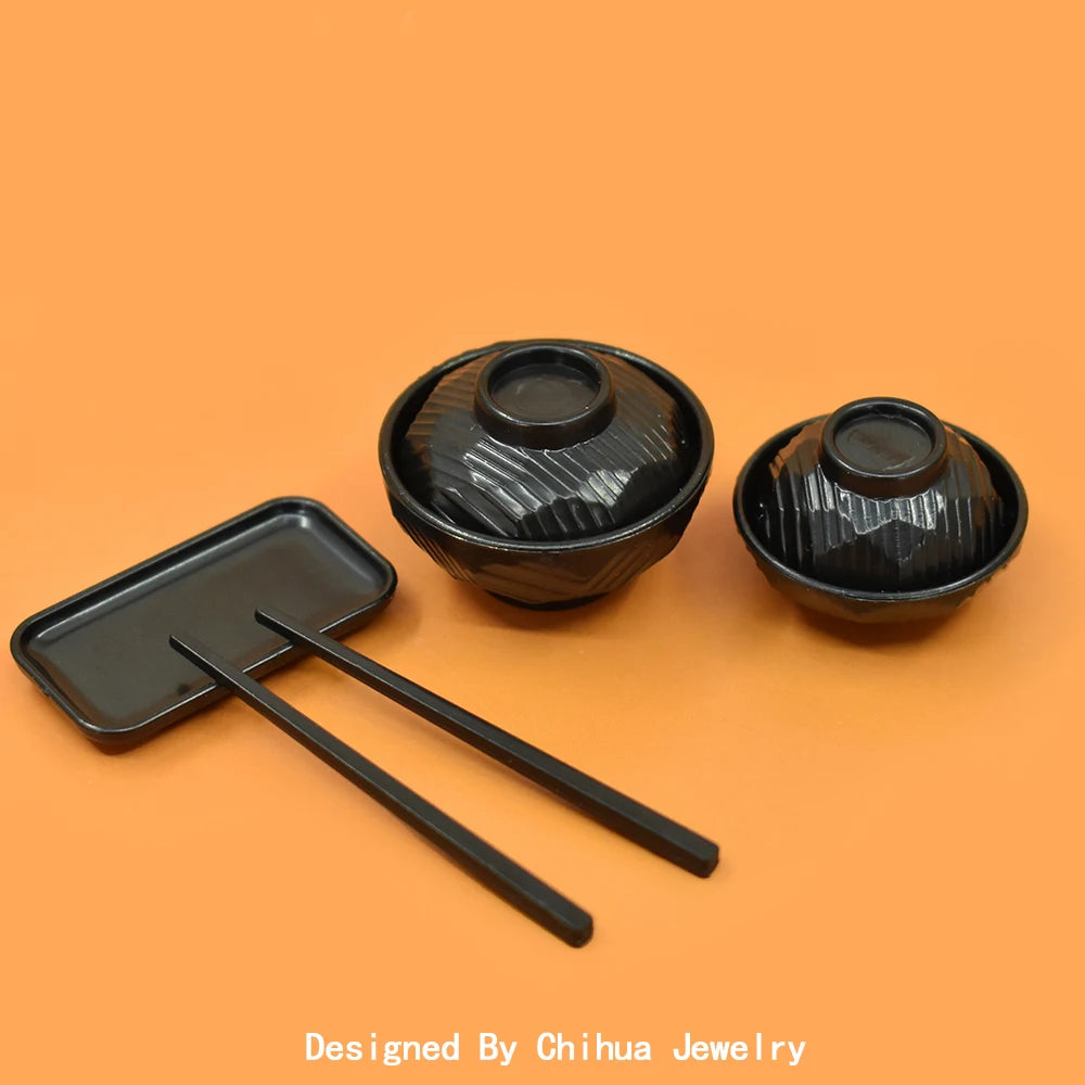 New Design 5pcs/set Black Miniature Tableware Chopsticks and Bowls for Diy Dollhouse Kitchen Table Setting