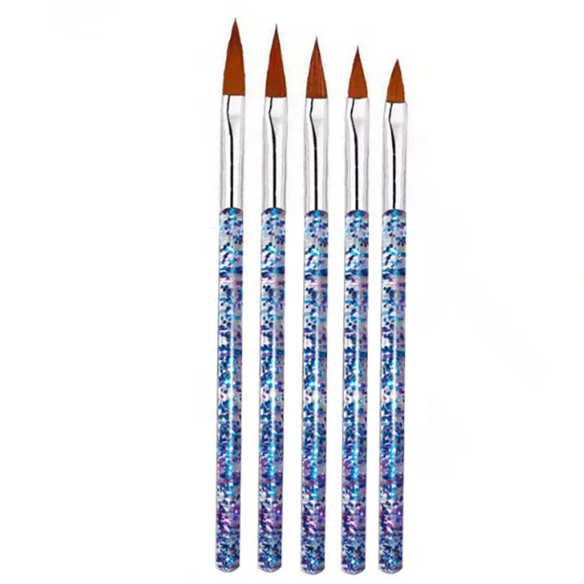 5pcs Glitter Filled Handle Nylon Hair Nail Art Carving Drawing Pen Brush Set