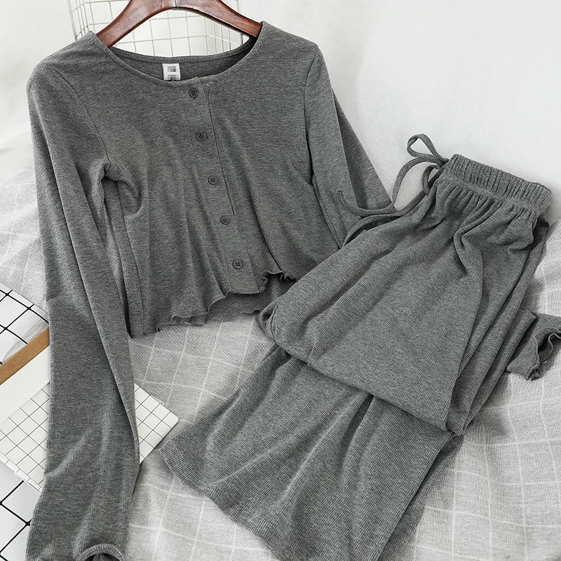Women Sets Long Sleeve Slim Short Style Ons Size Loose Clothes Drawstring Floor-length Trousers Womens OL Chic New Two-piece