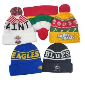 Unisex Custom Team Club Beanie Big Letter Jacquard Cuff Pom Pom Acrylic Knitted Eco-friendly Dye Character Winter Daily Use