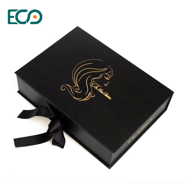 Wholesale Custom Logo Black Magnetic Cardboard Paper Gift Premium Wig Luxury Hair Extension Packaging Box