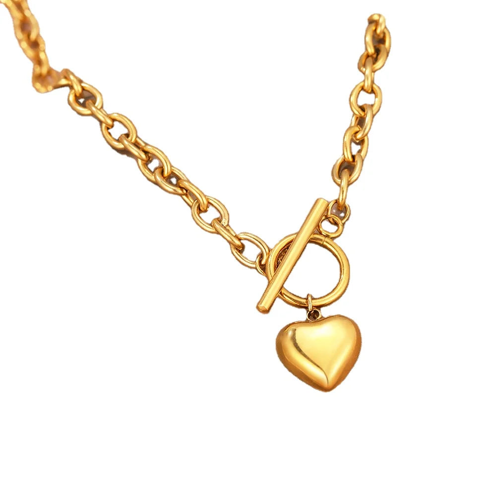 Chunky Paperclip Choker Necklace for Gifts on Birthday Holidays Jewelry Women's Stainless Steel Heart Toggle Clasp Necklace