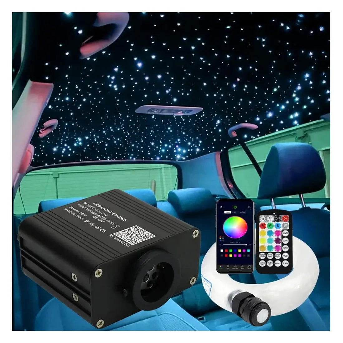 JINXIN 16W RGBW Twinkle LED Fiber Optic Star Ceiling Light Starlight Headliner Kit for Car / Home Theater