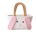 Summer Designer Tote Bag for Children Handmade Customizable Beach Bag Rabbit Carton Straw Handle Rectangular Shape Wholesale