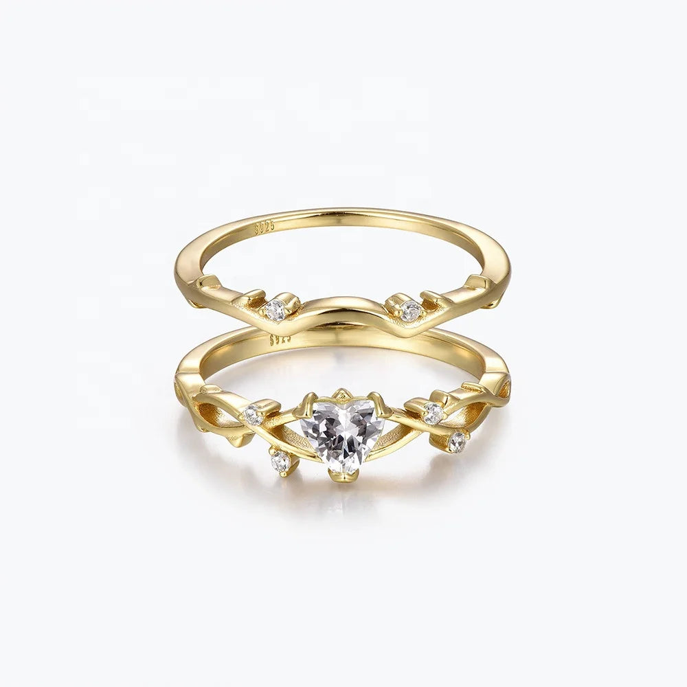 Customizable Gold Winding Moissanite Engagement and Wedding Ring Featuring Willow Heart and Twig Design