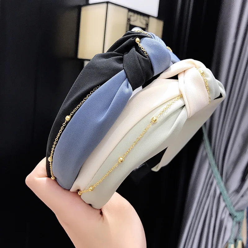 Korean Version Metal Chain Hairband Chain Two-color Knot Headband Fashion Sports Wear Hair Clips Wash Face Pressure Hair Hoop