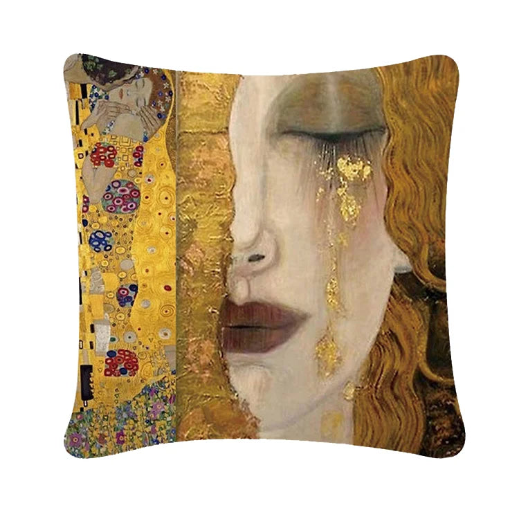 Van Gogh Oil Painting Linen Square Pillow Abstract Artistic Backrest Sofa Cushion Mucha's Beautiful Girl Sunflower Hotel Pillow