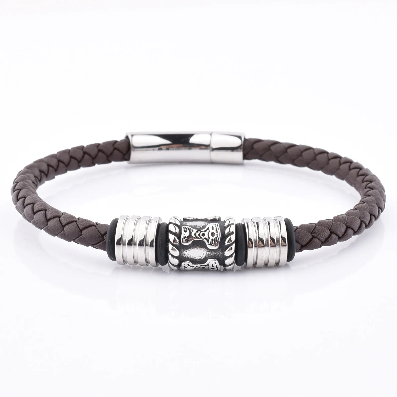 German EPR Packaging New Style Mens Genuine Leather Stainless Steel Lock Clasp Leather Bracelet Punk Style