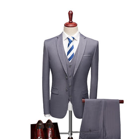 New Men's Formal Suits Business Suit 3 Piece Light Grey Coat Pant Men Suit