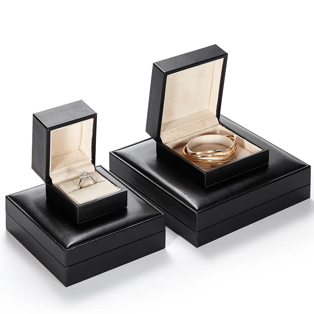 High End Oem Products Jewel Pu Leather Black Gold Gift Jewellery Packaging Boxes Jewelry Packaging Box With Velvet Insert