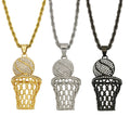 Hot Selling Men's Basketball Necklace with Geometric Zircon 18K Gold Plated Stainless Steel Rope Chain for Anniversary