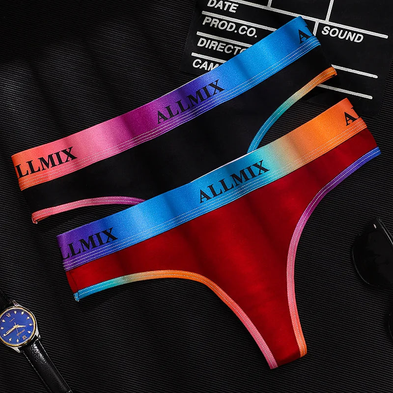 High Quality Custom logo Women's Sexy Low Rise rainbow Breathable Letter Sexy Sports Underwear Briefs Tights Thongs for Women