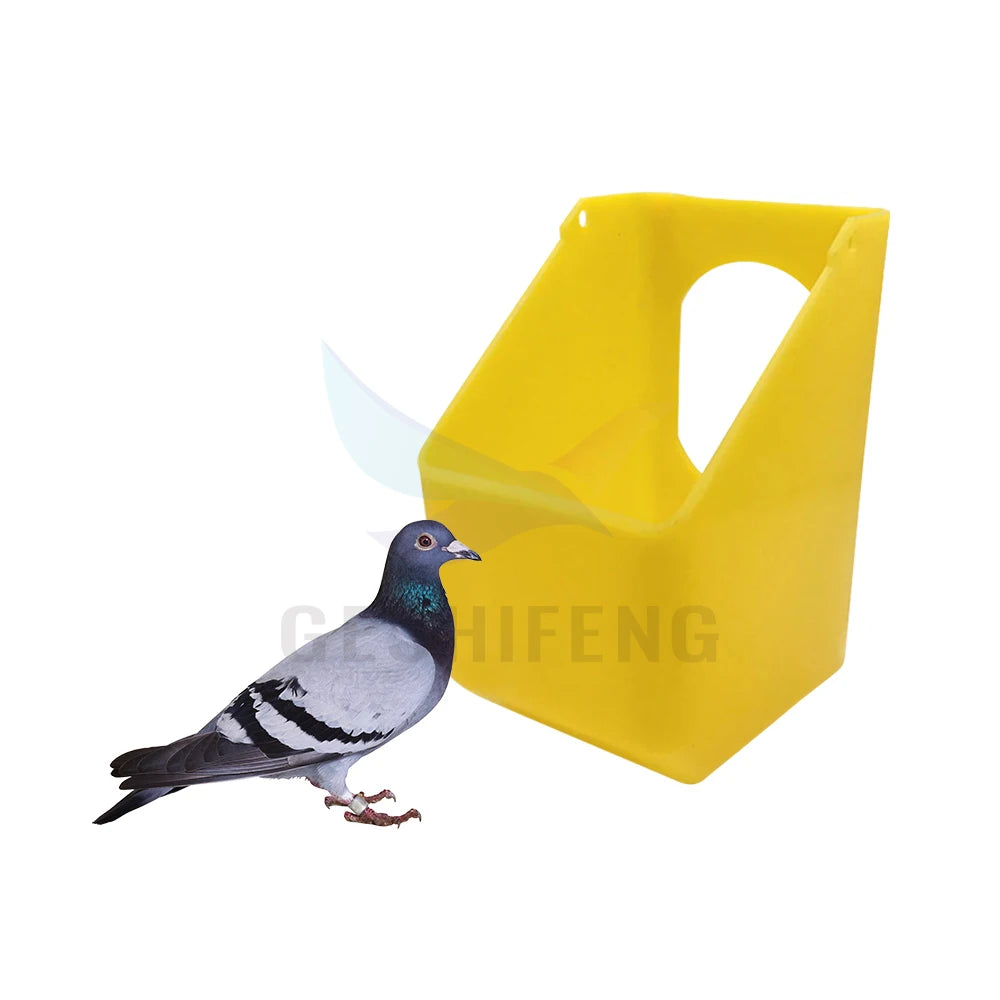 8x8x14cm Automatic PP Plastic Yellow Brown One Hole Plastic Pigeon Feeding Bowl Bird Feeder