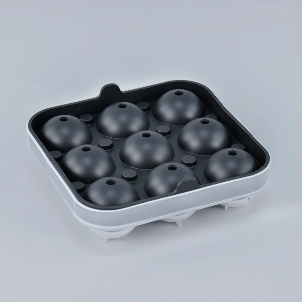 Durable Flexible 9 Holes Silicone Whiskey Ice Ball Mold Reusable Leakproof Sphere Ice Ball Tray With Lid for Whiskey Cocktails