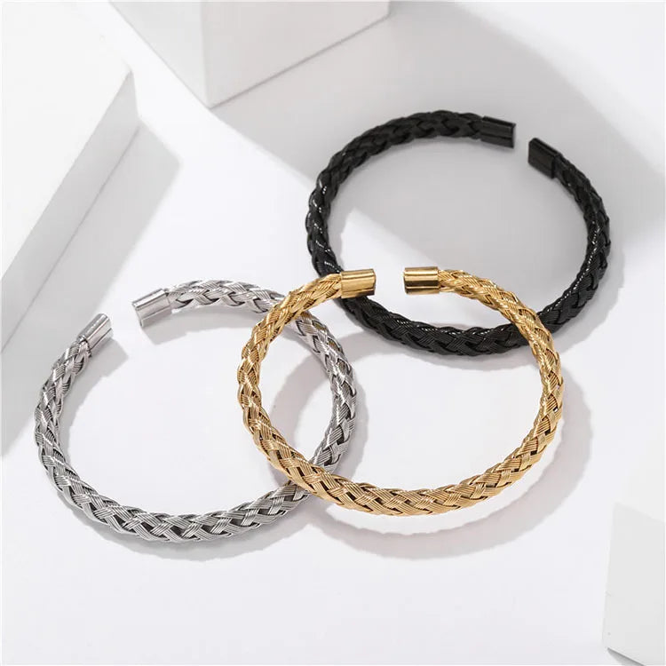 C045 Fashion Jewelry Simple Twisted Wire Wrap Open Stainless Steel Cuff Bracelet Bangle