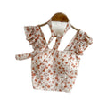_ Summer New Korean Version of the Retro Floral Camisole Women's Outerwear Chic Sleeveless Lace-up Short Top Lace-up Vest