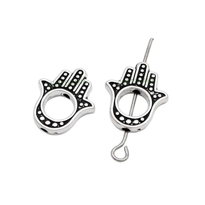 Wholesale 100pcs Vintage Zinc Alloy Hamsa Hand Spacer Beads Charms DIY for Bracelet Jewelry Making