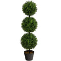 Artificial Triple Ball Boxwood Topiary Trees in Black Pot for Indoor Outdoor Porch Home Patio Thanksgiving Christmas Decoration