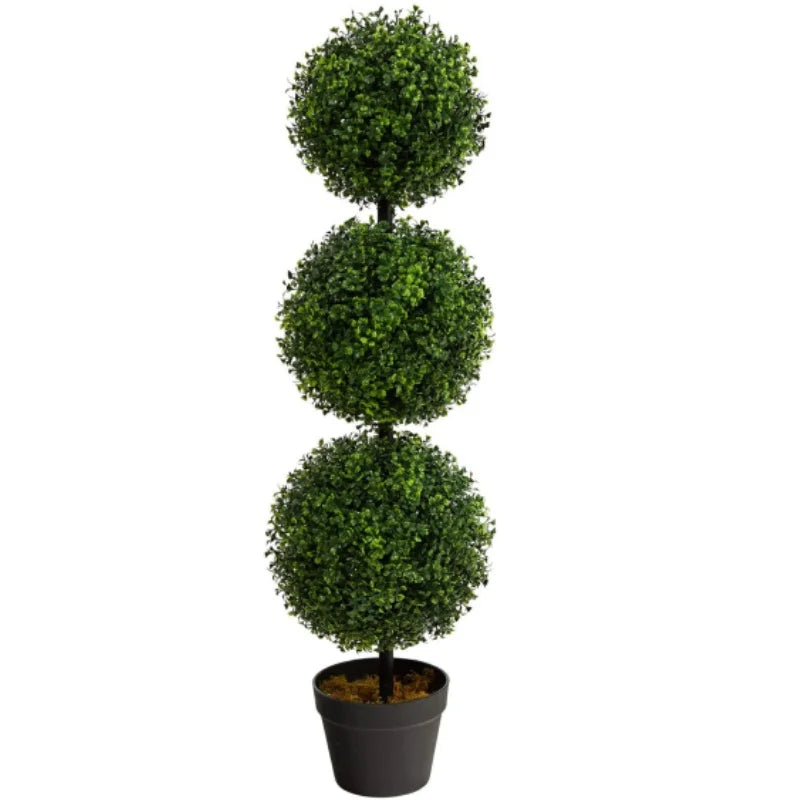 Artificial Triple Ball Boxwood Topiary Trees in Black Pot for Indoor Outdoor Porch Home Patio Thanksgiving Christmas Decoration