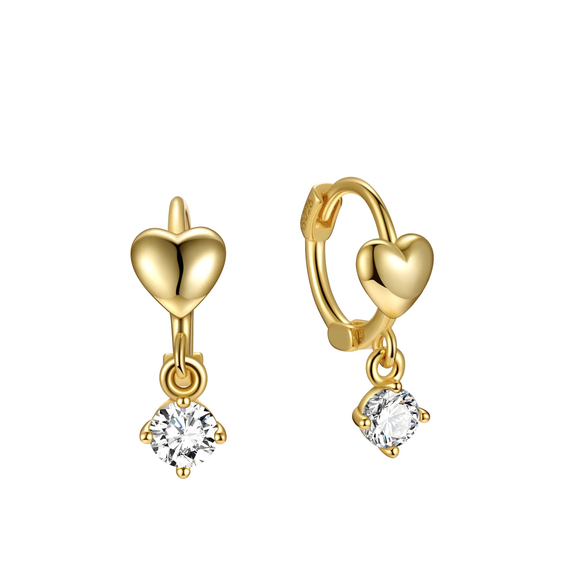Fashion Jewelry 925 Sterling Silver Earrings Heart Round Zircon Dangle Diamond Gold Plated Hoop Earrings Women Valentine's Day