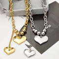 Ins Chunky Thick Chain Choker Beads Necklace Stainless Steel Heart Pendant Necklace for Women