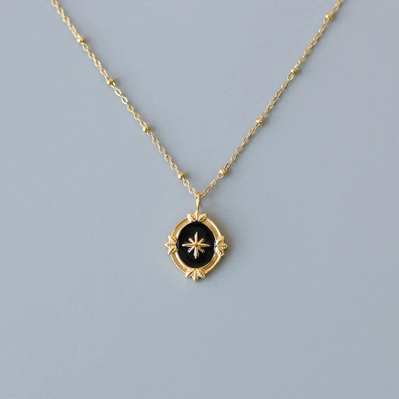 Lolita Minimalist Jewelry North Star Black Enamel Acrylic Pendant Charm Necklace