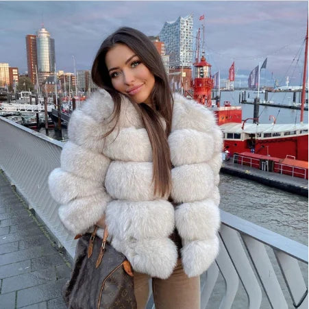 Custom Long Sleeves Fashion Women Fluffy Plus Size Women's Clothing Fur Jacket Winter Real Fox Fur Coat Women for Ladies