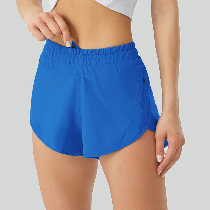 Women's Elastic Waist Polyester Gym Shorts Custom Wholesale Quick Dry Workout Training Wear Pocket Lining Loose Sports Fitness