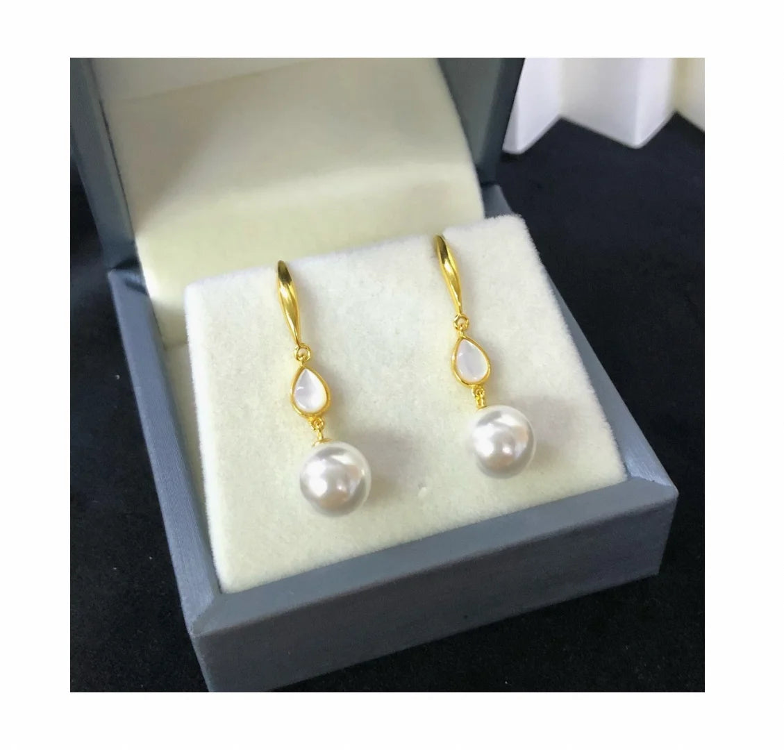 E2111 8-9mm DIY Natural Freshwater Pearl Charm Earrings Mounting Accessory 925 Sterling Silver Gold Plated  Jewelry for Women