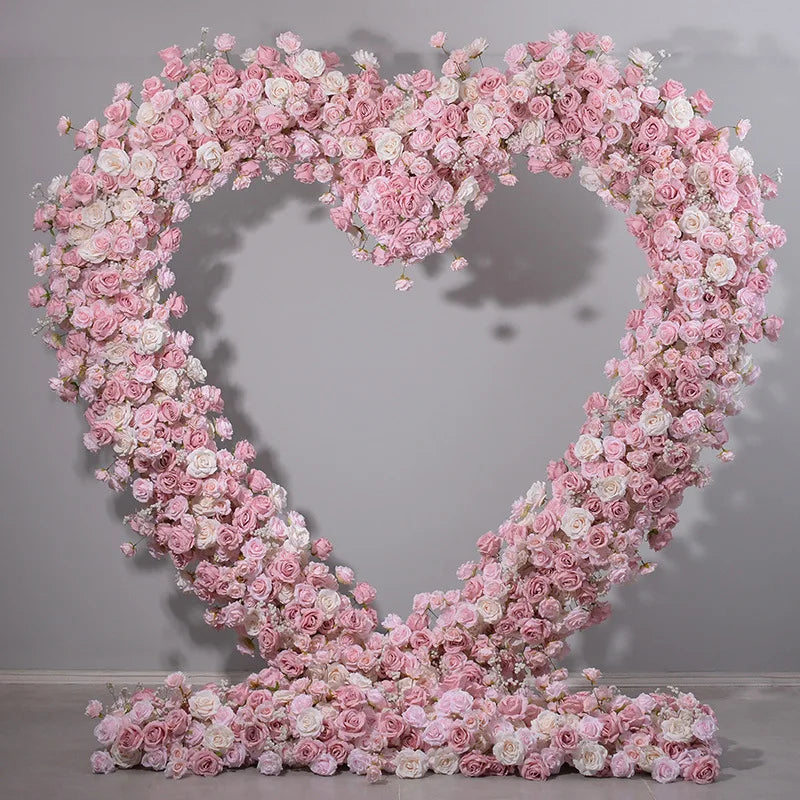 F-FD0473 New 2.4m pink Heart-shaped Flowers High Quality Support Custom pink Wedding Background Heart-shaped Arch Fake Flowers