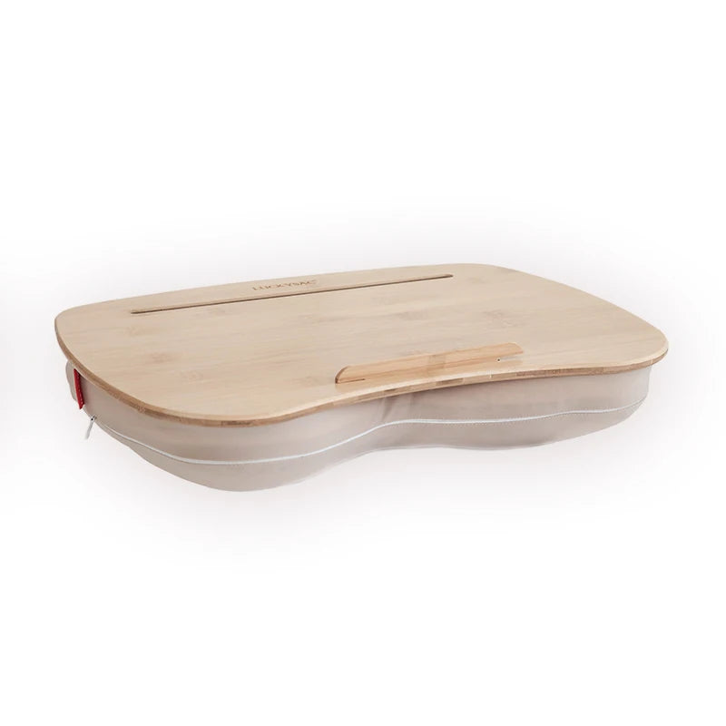 Cooling Cushioned Bamboo Lap Desk for Travel Portable Laptop Desk for Working Reading Eating Comfortable Built-In Cushion for